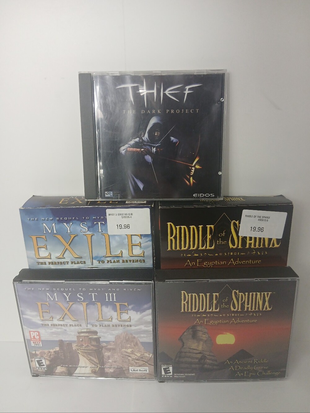 3 Vintage PC Games Riddle Of The Sphinx, Myst III Exile, Thief The Dark Project